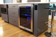 Island with built in microwave and beverage center